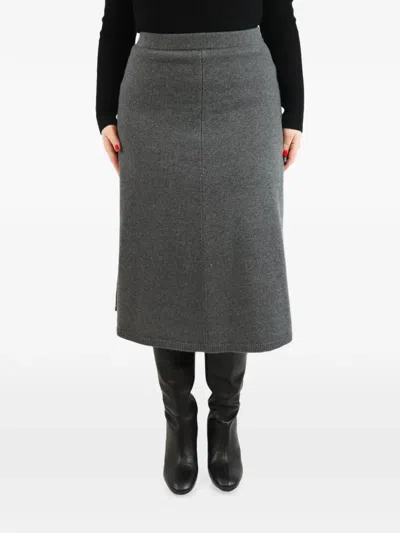 Pre-owned Joseph Ribbed-trim Midi Skirt In Gray