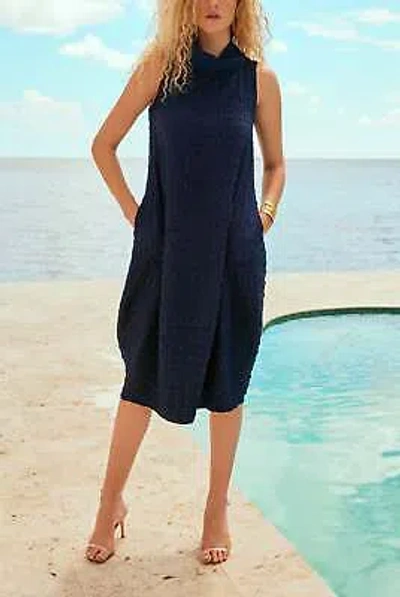 Pre-owned Joseph Ribkoff - Textured Woven Sleeveless Cocoon Dress In Midnight Blue