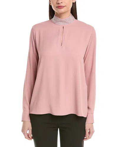 Joseph Ribkoff Embellished Mock Collar Long Sleeve Top In Antique Rose In Pink