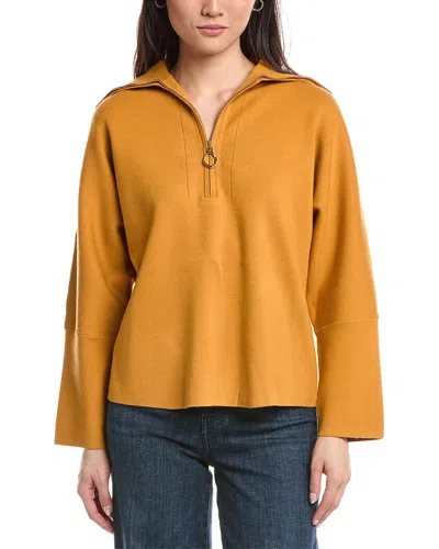 Joseph Ribkoff Sweater Knit Boxy Pullover With Zip Collar In Medallion In Yellow