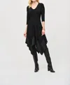 Joseph Ribkoff 3/4 Sleeve Asymmetric Midi Fit And Flare Dress In Black