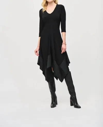 Joseph Ribkoff 3/4 Sleeve Asymmetric Midi Fit And Flare Dress In Black