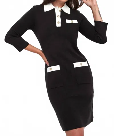 Joseph Ribkoff 3/4 Sleeve Knit Mini Dress In Black/vanilla