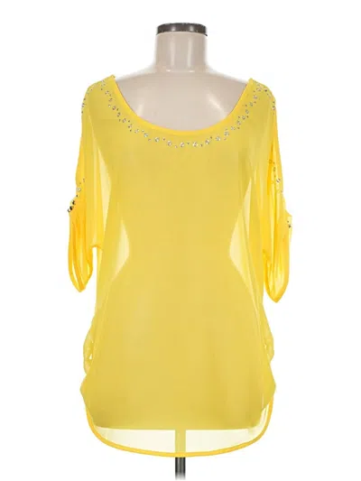 Pre-owned Joseph Ribkoff 3/4 Sleeve Top Yellow Cold Shoulder Neckline Tops