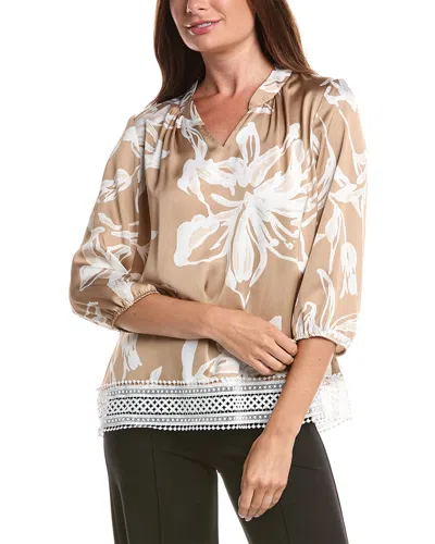 Joseph Ribkoff Floral-print Crochet-trim Blouse In Neutral