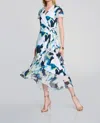 Joseph Ribkoff A-line Wrap Dress In White With Blue Print In Multi