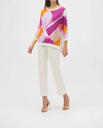 Joseph Ribkoff Abstract 3/4 Length Sweater In Purple Multi