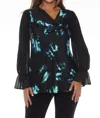 Joseph Ribkoff Abstract Cowl Neck Chiffon Sleeve Top In Black/multi