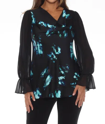 Joseph Ribkoff Abstract Cowl Neck Chiffon Sleeve Top In Black/multi