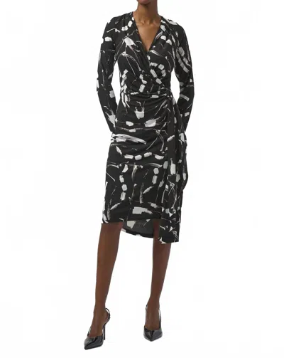 Joseph Ribkoff Abstract Faux Wrap Dress In Black/multi