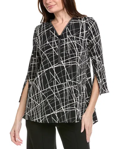Joseph Ribkoff Abstract Front Zip Tunic Top In Black