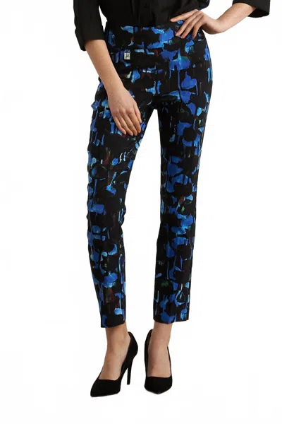 Joseph Ribkoff Abstract Geo Print Crop Pant In Black Royal Sapphire In Multi