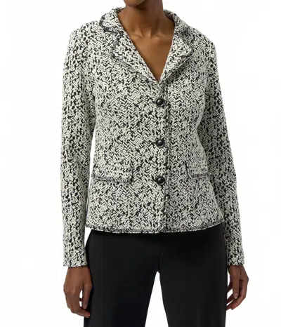 Joseph Ribkoff Abstract Jacquard Blazer Jacket In Off-white Black In Multi