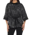 Joseph Ribkoff Abstract Jacquard Knit Poncho In Black/off-white