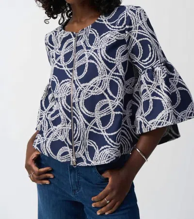 Joseph Ribkoff Abstract Jacquard Trapeze Jacket In Navy/white In Multi