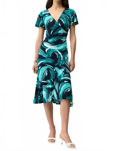 Joseph Ribkoff Abstract Midi Flared Dress In Midnight Blue/multi In Green