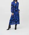 Joseph Ribkoff Abstract Pleated Chiffon Maxi Dress In Royal Sapphire/multi In Multi