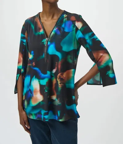 Joseph Ribkoff Abstract Print 3/4 Sleeves Tunic Top In Black/multi In Blue