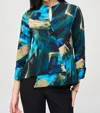 Joseph Ribkoff Silky Knit Abstract Print Swing Jacket In Black Multi In Green