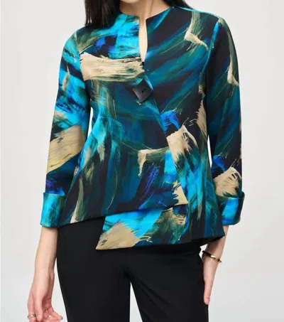 JOSEPH RIBKOFF ABSTRACT PRINT ASYMMETRIC SWING JACKET IN BLACK/MULTI