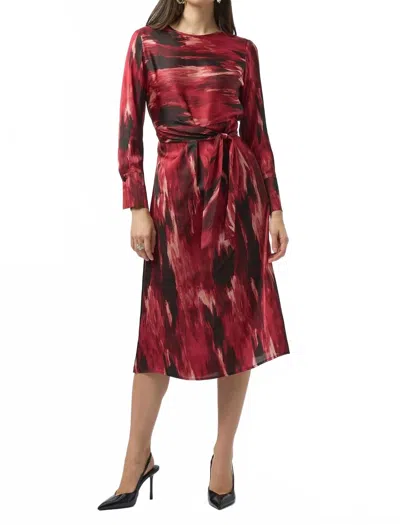 Joseph Ribkoff Abstract Print Belted 3/4 Sleeve Midi Fit And Flare Dress In Black In Brown