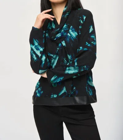 JOSEPH RIBKOFF ABSTRACT PRINT COWL NECK BOXY SWEATER IN BLACK/MULTI