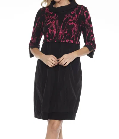 Joseph Ribkoff Abstract Print Cowl Neck Cocoon Dress In Black/pink