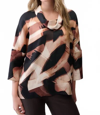 Joseph Ribkoff Abstract Print Cowl Neck Tunic Top In Black Brown In Multi