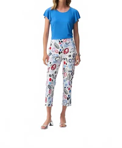 JOSEPH RIBKOFF ABSTRACT PRINT CROP PANTS IN WHITE
