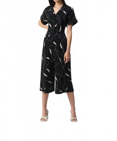 Joseph Ribkoff Abstract Print Cropped Jumpsuit In Black/moonstone