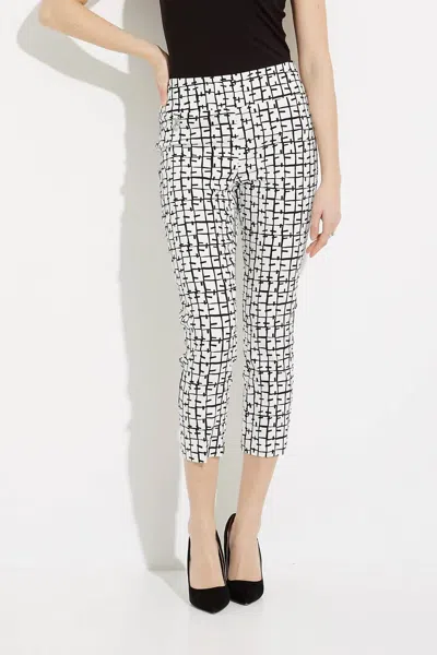 Joseph Ribkoff Abstract Print Cropped Pants In Vanilla/black In White