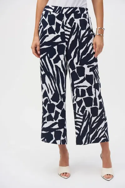 JOSEPH RIBKOFF ABSTRACT PRINT CULOTTE PANTS IN VANILLA/MIDNIGHT BLUE
