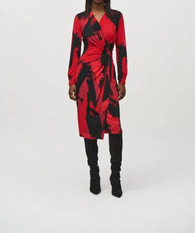 Joseph Ribkoff Abstract Print Faux Wrap Sheath Dress In Black/multi