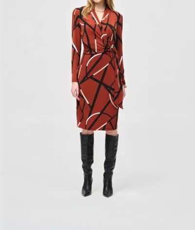 Joseph Ribkoff Abstract Print Faux Wrap Sheath Dress In Cinnamon/multi