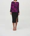 Joseph Ribkoff Silky Knit Abstract Flared Top In Purple In Purple