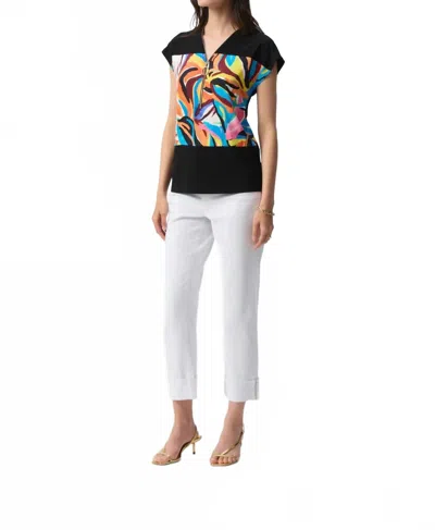 Joseph Ribkoff Abstract Print Front Zip Boxy Top In Black/multi