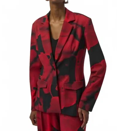 Joseph Ribkoff Abstract Print Long Sleeve Straight Blazer In Black/red