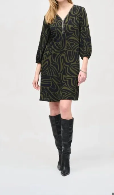 Joseph Ribkoff Abstract Print Mini Dress In Black Green