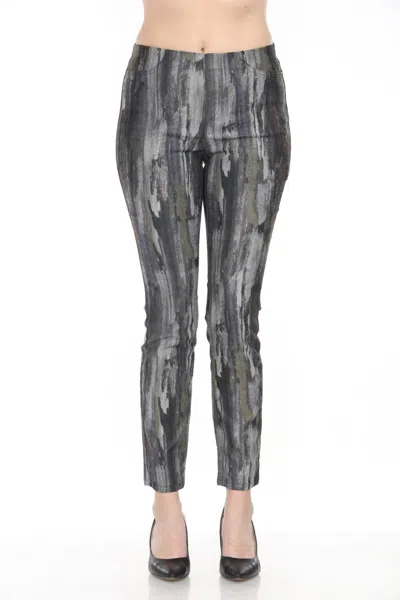 Joseph Ribkoff Abstract Print Pull On Slim Chino Pant In Multi In Gray