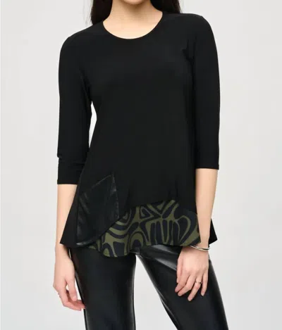 Joseph Ribkoff Abstract Print Round Neck Long Sleeve Tunic In Black/green