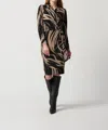 Joseph Ribkoff Two-tone Tie Front Blouse In Black/moonstone Abstract Print In Black