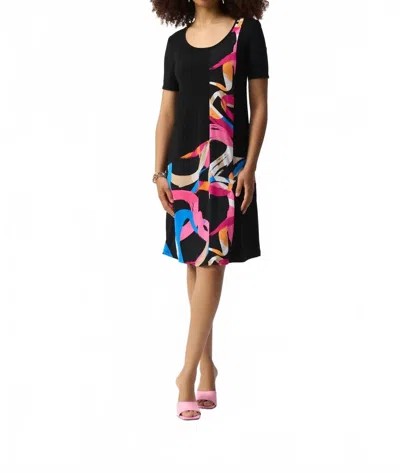 Joseph Ribkoff Abstract Print Short Sleeve Trapeze Midi Dress In Black/multi