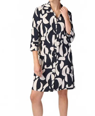 Joseph Ribkoff Abstract Print Stretch Poplin Trapeze Dress In Black/moonstone In Multi