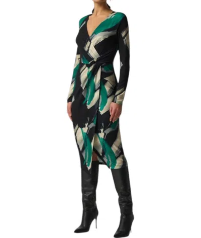 Joseph Ribkoff Abstract Print Wrap Dress In Black Multi