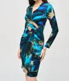 Joseph Ribkoff Abstract Print Wrap Dress In Black Multi In Multi