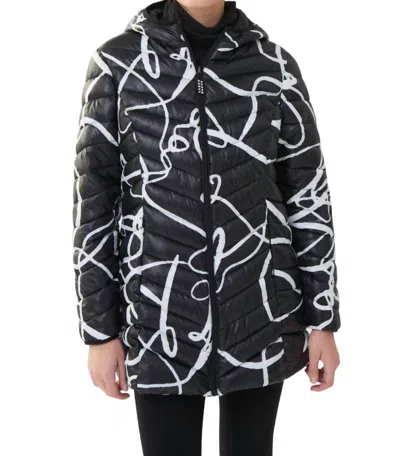 Joseph Ribkoff Abstract Puffer Jacket In Black/vanilla