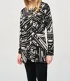 Joseph Ribkoff Abstract Stripes Wrap Front Top In Black/multi