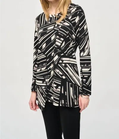 Joseph Ribkoff Abstract Stripes Wrap Front Top In Black/multi