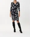 Joseph Ribkoff Abstract V-neckline Dress In Black/vanilla In Black