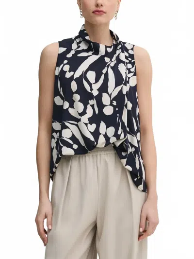 Joseph Ribkoff Abstract-pattern Halterneck Blouse In Midnight Blue/beige In Multi